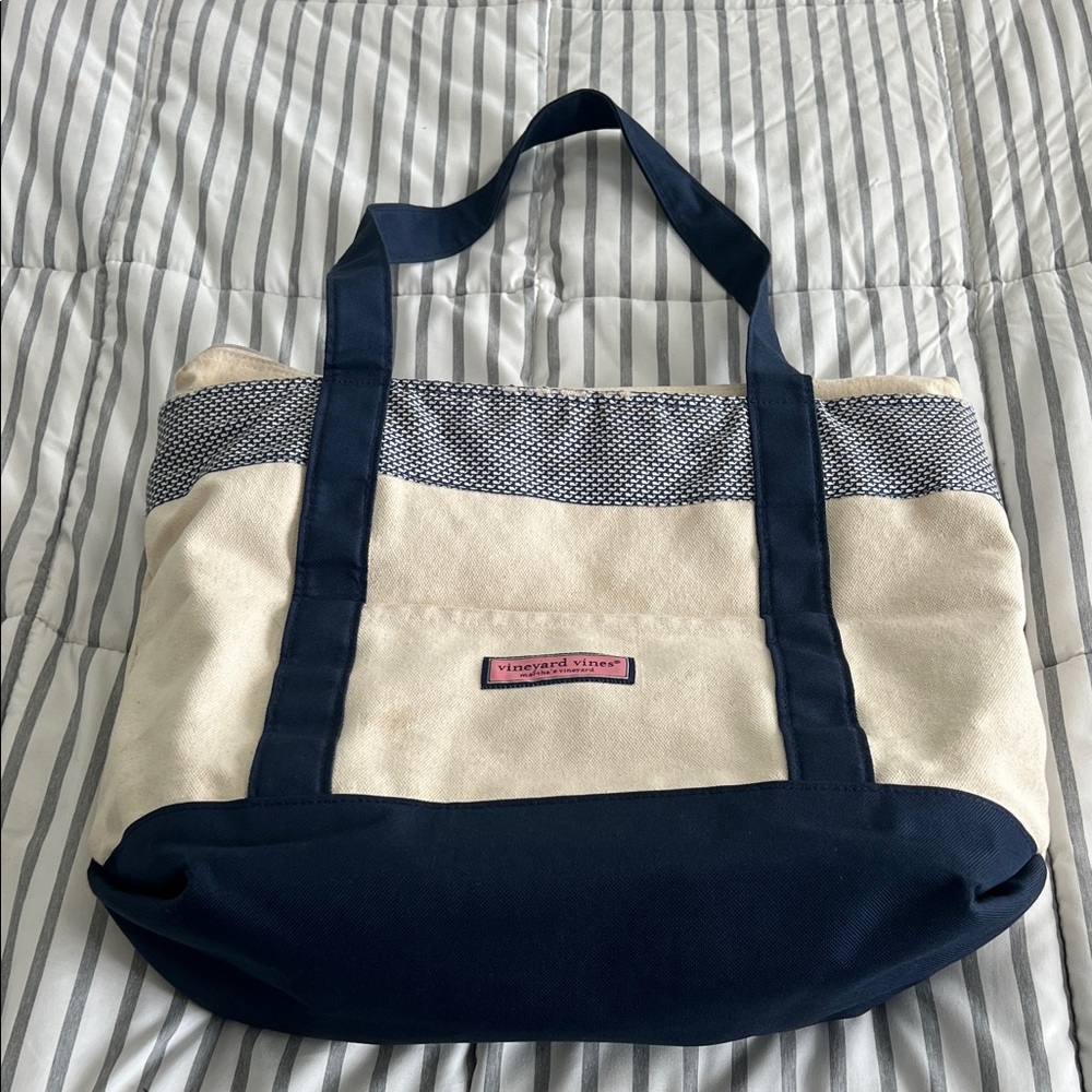 Vineyard Vines Navy, Cream & Pink Canvas Tote
